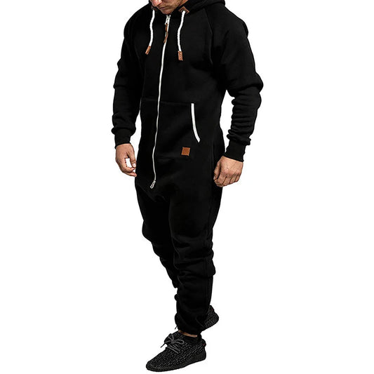 Men's Hooded Fleece Pyjamas Nightwear Autumn Winter Warm Long Sleeve Full Zipper Overalls Night Clothes