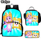 3Pcs Set LankyBox School Backpacks with Lunch Bag Pencil Case,Cartoon Large Capacity School Bags for Grade 1-4,Mochila for Pupil