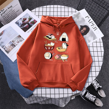 Sushi Cat's Day Harajuku Printed Hoody Womens Fashion Loose Clothing Autumn Fleece Sweatshirt Casual O-Neck Female Streetwear