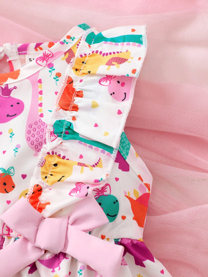 Fashion Cartoon Little Dinosaur Sleeveless Dress Suitable for Baby Girl 6 Months to 3 Years Toddler Girl Summer Cool Dresses
