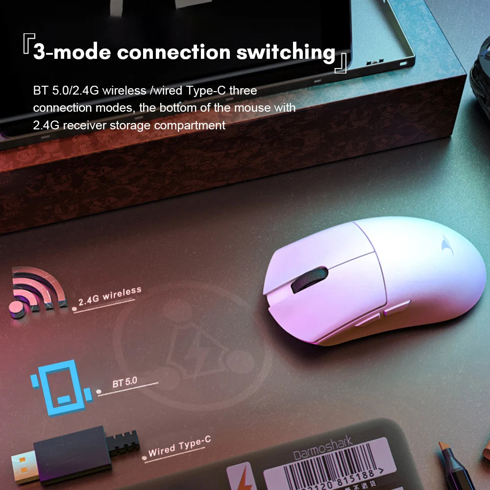 Motospeed Darmoshark M3 Wireless Mouse Gaming Esports Mouse 2.4G BT Type-C Wired Slim Rechargeable Slience Mouse for PC Notebook