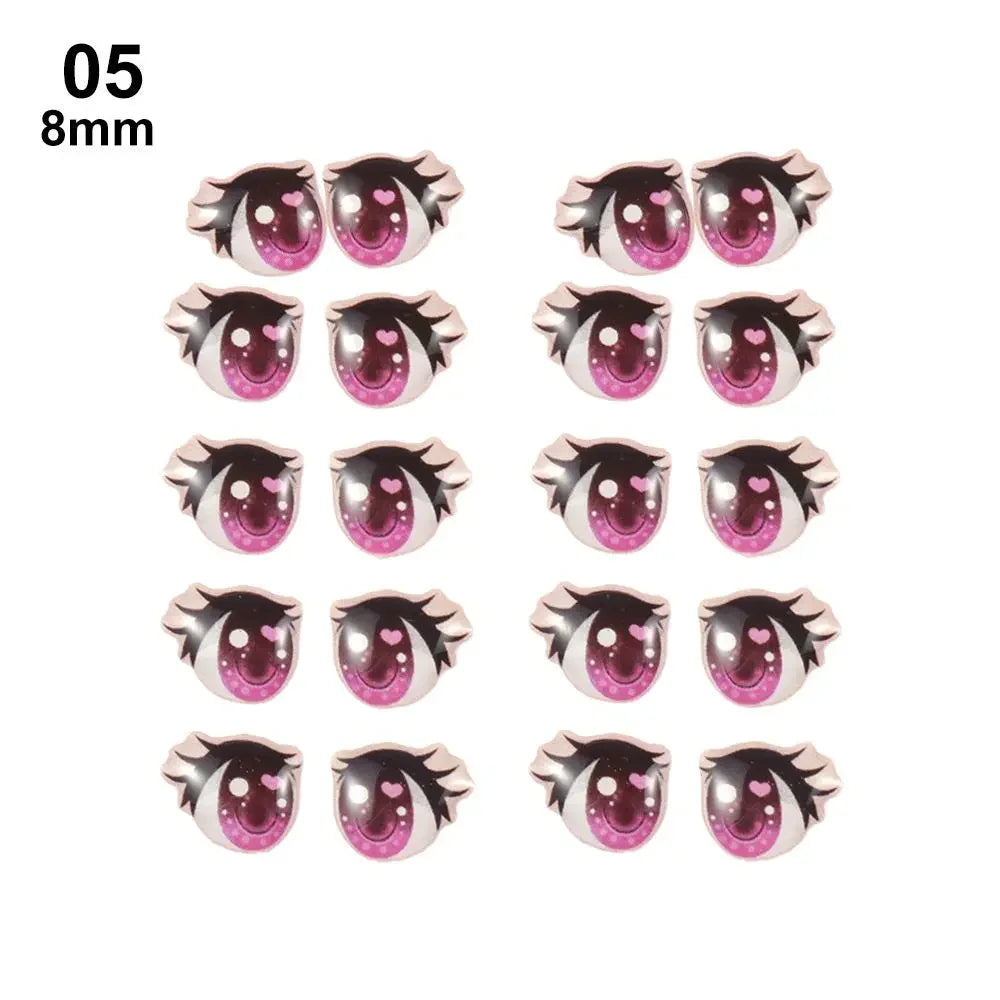 10Pairs Long Eyelashes Cute Love Cartoon Eyes Stickers Anime Figurine Doll Face Organ Paster Clay Decals DIY Doll Accessories
