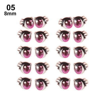 10Pairs Long Eyelashes Cute Love Cartoon Eyes Stickers Anime Figurine Doll Face Organ Paster Clay Decals DIY Doll Accessories