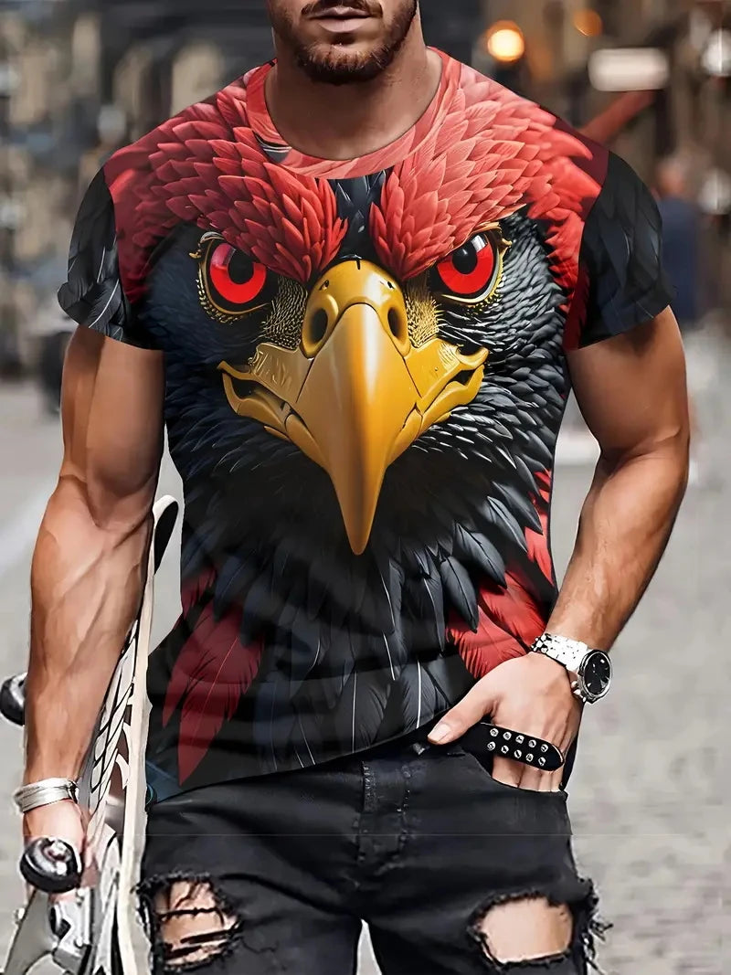 New Cool Eagle Pattern T Shirt For Men Clothing 3D Print Flame Eagle Summer Streetwear Trendy Short Sleeve Men Y2k T-Shirts Tops