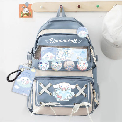 Anime Kuromi Cinnamoroll Melody Backpack Students Book School Bag Kawaii Girls Laptop With Badages