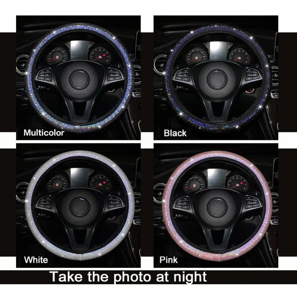 Rhinestone Crystal Car Steering Wheel Cover, PU Leather, Fits Car Accessories and Car Styling, Enhances Luxury and Comfort
