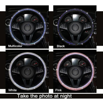 Rhinestone Crystal Car Steering Wheel Cover, PU Leather, Fits Car Accessories and Car Styling, Enhances Luxury and Comfort