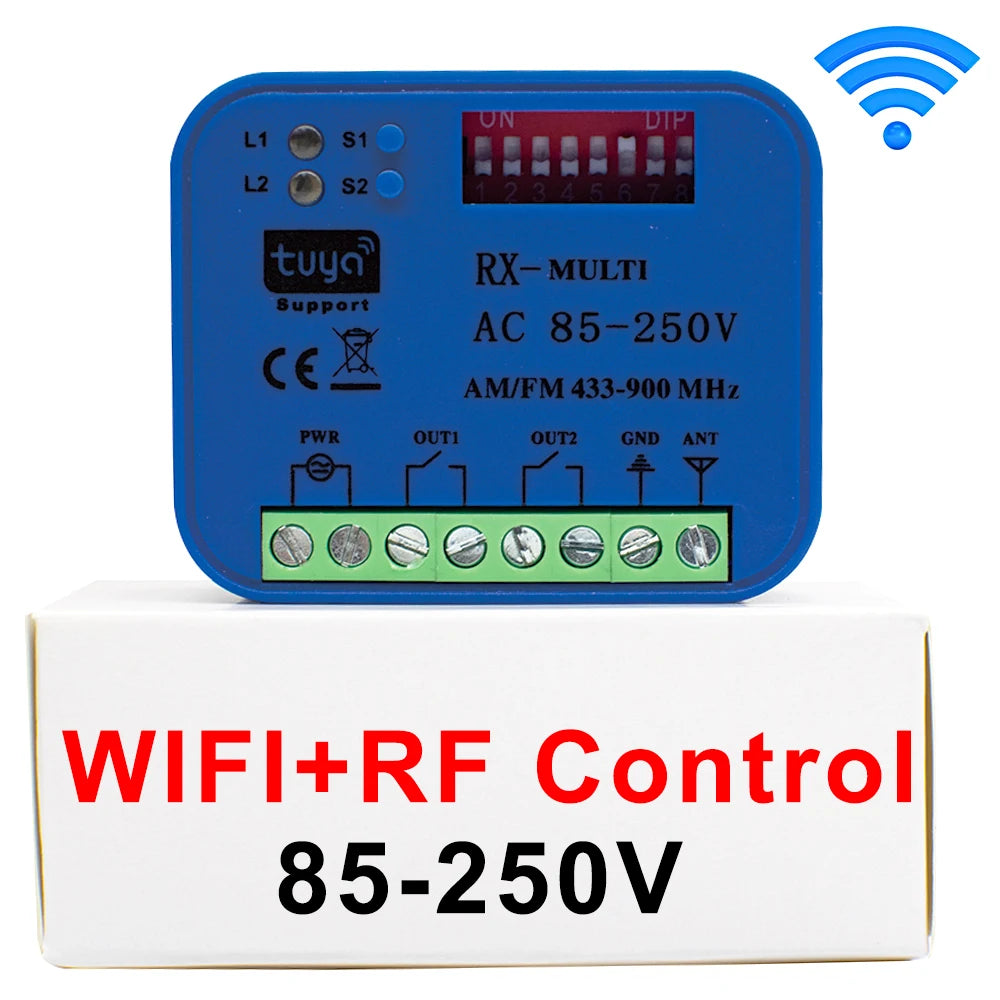 433-900MHz Tuya WiFi and RF Control Switch AC/DC 9-30V /85-250V 2CH Garage Smart Home Receiver for Smart Life Alexa Google Home