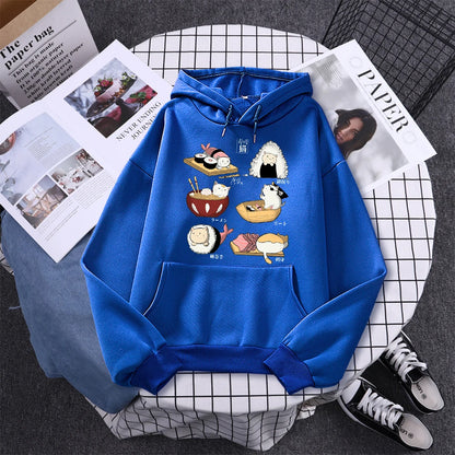 Sushi Cat's Day Harajuku Printed Hoody Womens Fashion Loose Clothing Autumn Fleece Sweatshirt Casual O-Neck Female Streetwear