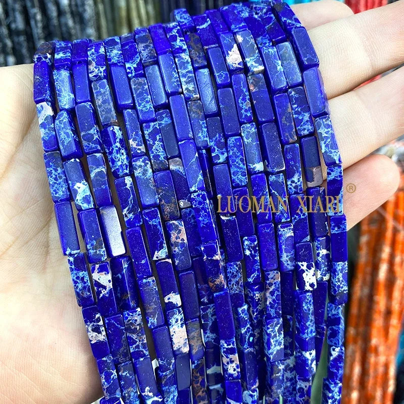 4x13mm Square Natural Stone Light Lavender Chalcedony Loose Spacer Beads for Jewelry Making Diy Bracelet Charms Accessories