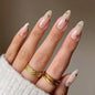 24pcs Black 3D Bow Almond Fake Nails Tips Pearl Love Sequin Design False Nails Art Removable Waterproof Artificial Press on Nail
