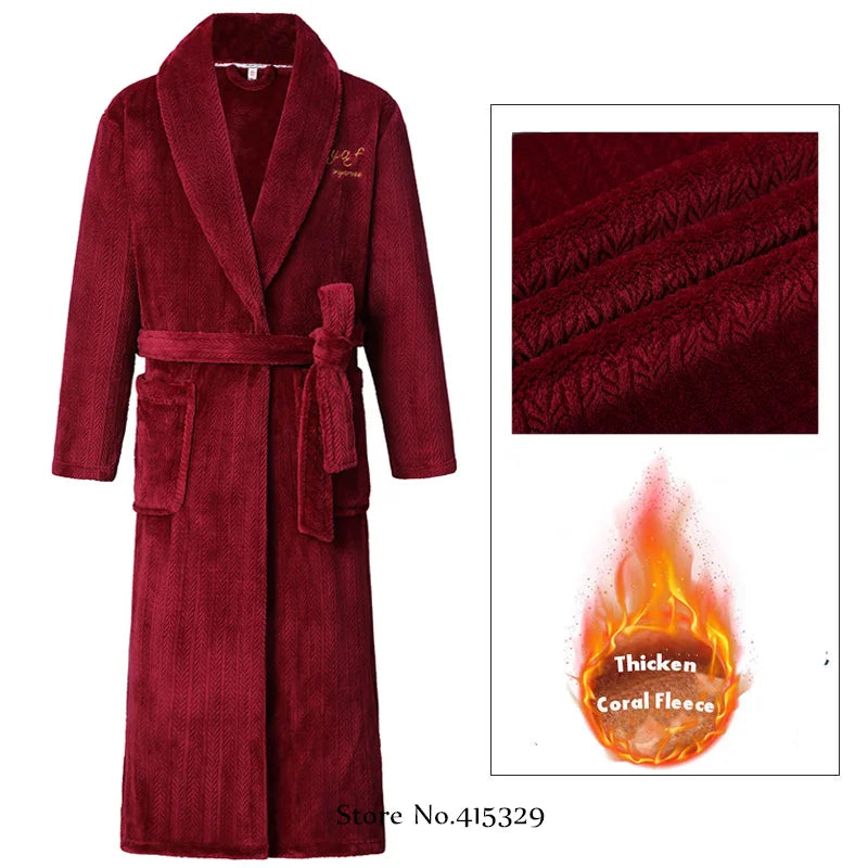 Big Size 3Xl 4Xl Kimono Robe Gown Winter New Men's Homewear Coral Fleece Bathrobe Shower Peignoirs Loose Thicken Nightwear