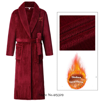 Big Size 3Xl 4Xl Kimono Robe Gown Winter New Men's Homewear Coral Fleece Bathrobe Shower Peignoirs Loose Thicken Nightwear