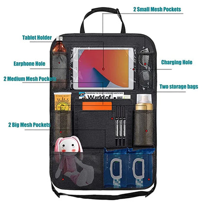 Car Backseat Organizer with Touch Screen Tablet Holder Auto Storage Pockets Cover Car Seat Back Protectors for Trip Kids Travel