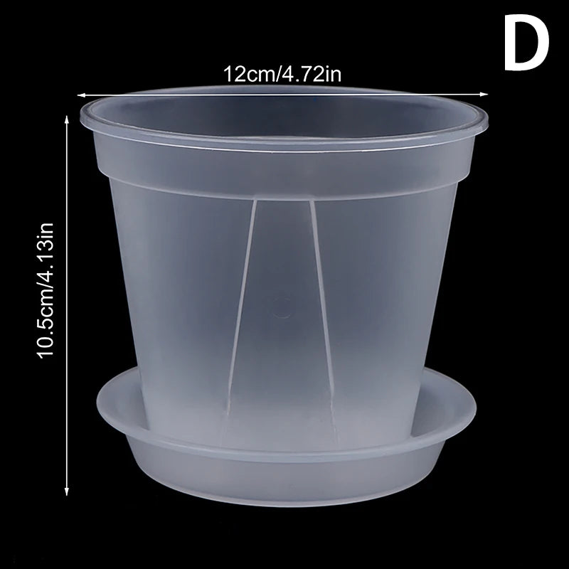 1Pc Clear Flower Pot Planter With Tray 10cm/12cm/14cm PP Transparent Flower Pot Orchid Pot With Holes For Home Office Desk