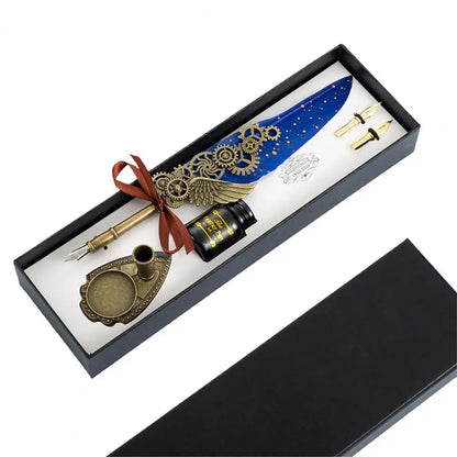 1 Set 0.5mm Quill Pen Ink Set Vintage Steampunk High Quality Gift Feather Dip Pen Set Glittering Signature Quill Pen Ink Set