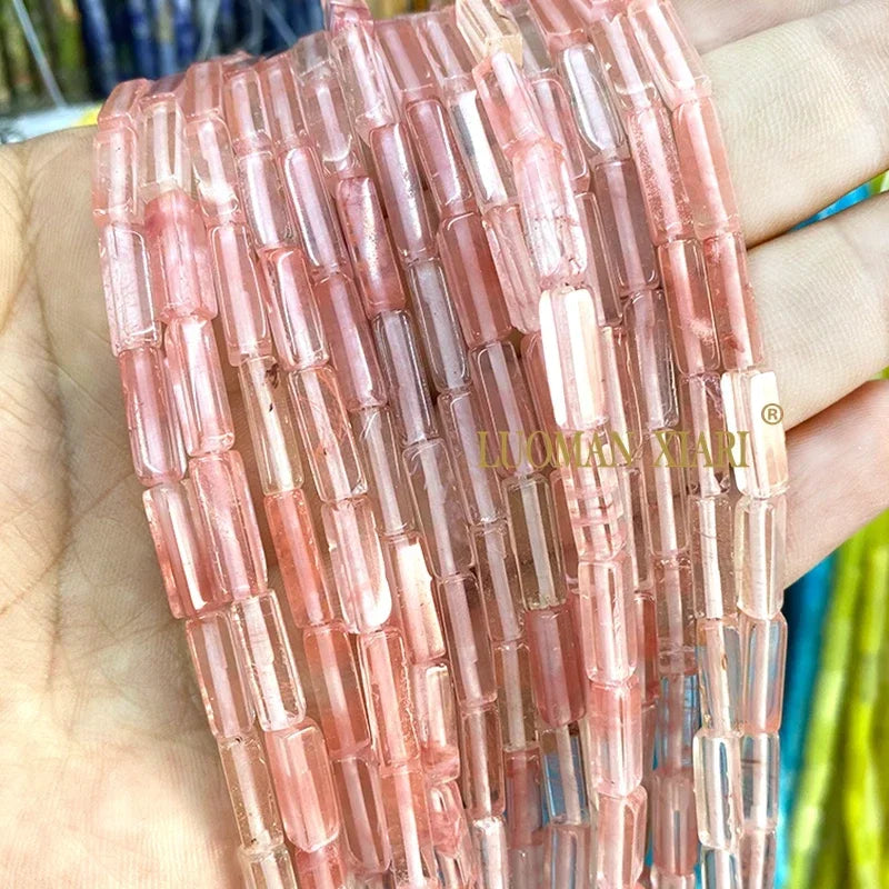 4x13mm Square Natural Stone Light Lavender Chalcedony Loose Spacer Beads for Jewelry Making Diy Bracelet Charms Accessories