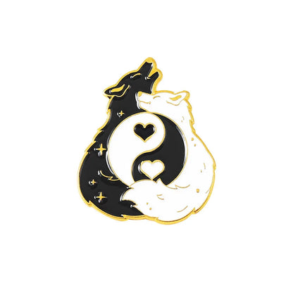 Cartoon Black White Animal Hug Enamel Pins Fox Koi Fish Dinosaur Deer Rabbit Crescent Ghost Alloy Brooch Badge Fashion Jewelry