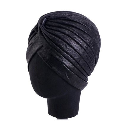New Women Gold Silver Turban Hats Chemo Bandana Hijab Pleated Indian Cap Turbante Hat Ladies Hair Loss Headscarf Muslim Headwear