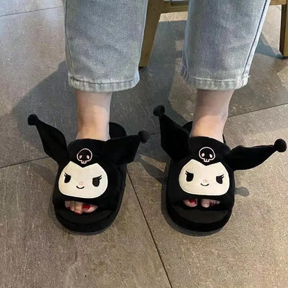 Anime Kuromi Sanrioed Plush Slippers Ears Move Kawaii Cinnamoroll My Melody Cartoon Girl Thicken Warm Home Slippers Funny Gift