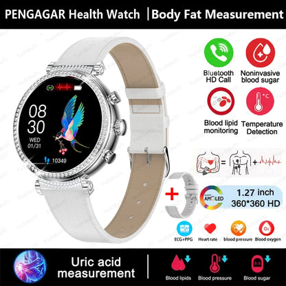 2024 New Women Medical Grade Smart Watch Blood Glucose Uric Acid Blood Lipid Menstrual Health Tester BT Talking smartwatch Women