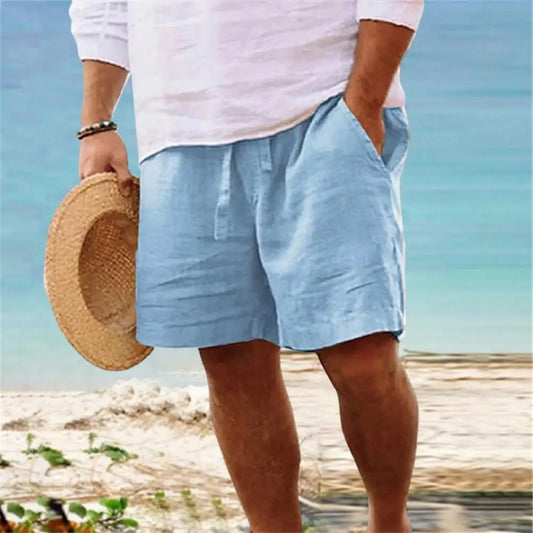 Men's Summer Cotton Casual Linen Shorts Men's Outdoor Sports Breathable Solid Color Street Shorts Clothing