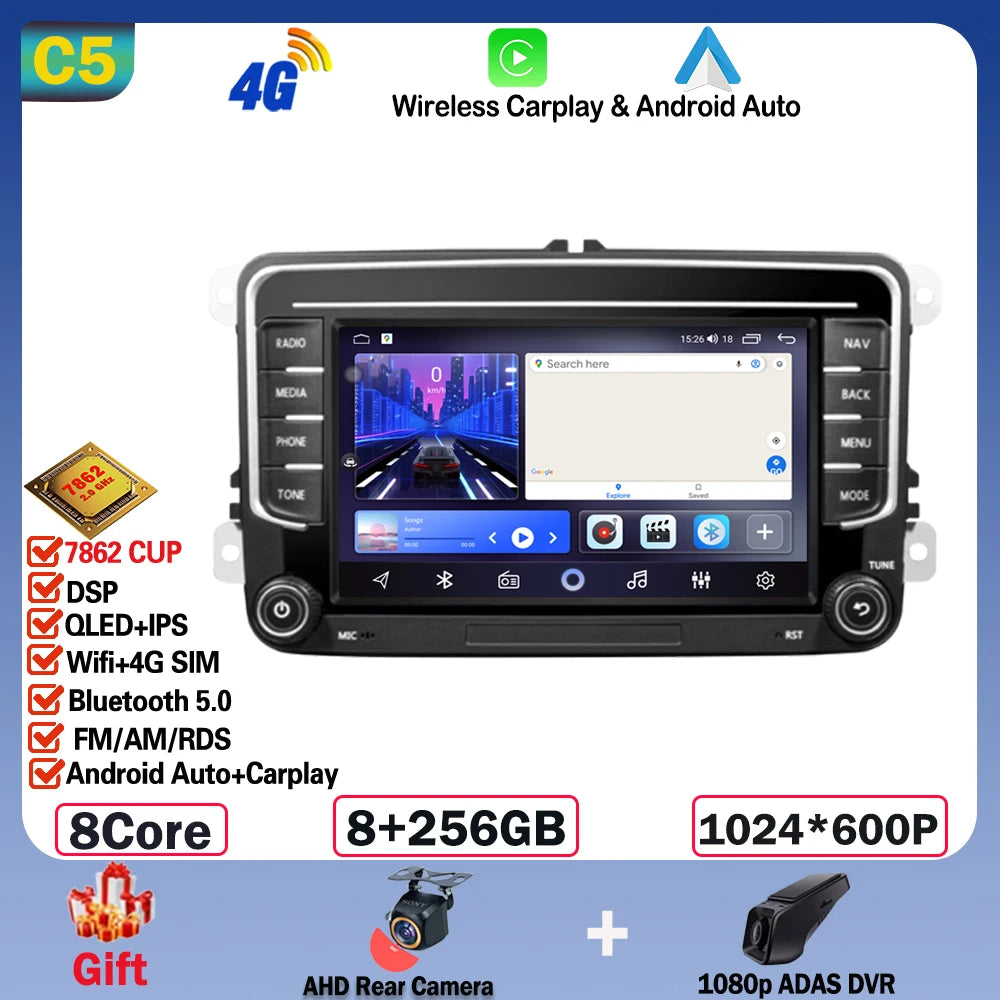 Android 14 Car Radio Carplay For VW Volkswagen Skoda Octavia Golf 5 6 Touran Passat B6 Polo Jetta CarPlay Auto Navigation Stereo