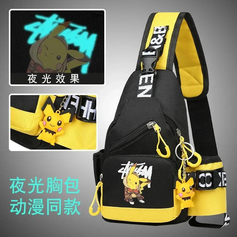 Children's Shoulder Bag Men's and Women's Chest Bag Canvas Youth Sports Pikachu Crossbody Bag Handbag Chest Belt Waist Bag
