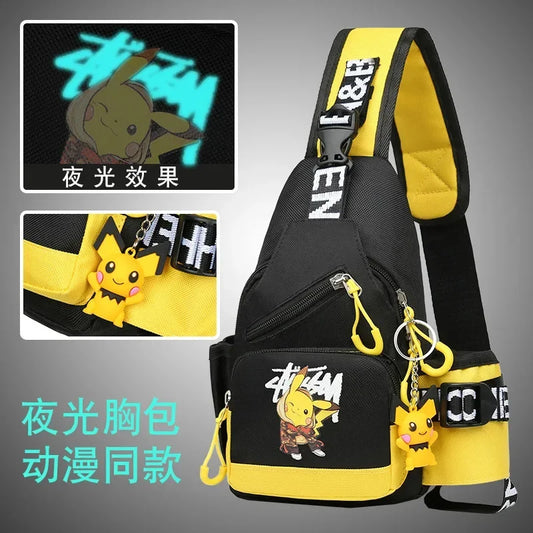 Children's Shoulder Bag Men's and Women's Chest Bag Canvas Youth Sports Pikachu Crossbody Bag Handbag Chest Belt Waist Bag