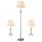 Beige and Brushed Nickel 3-Piece Lamp Set， includes a floor lamp along with two matching table lamps