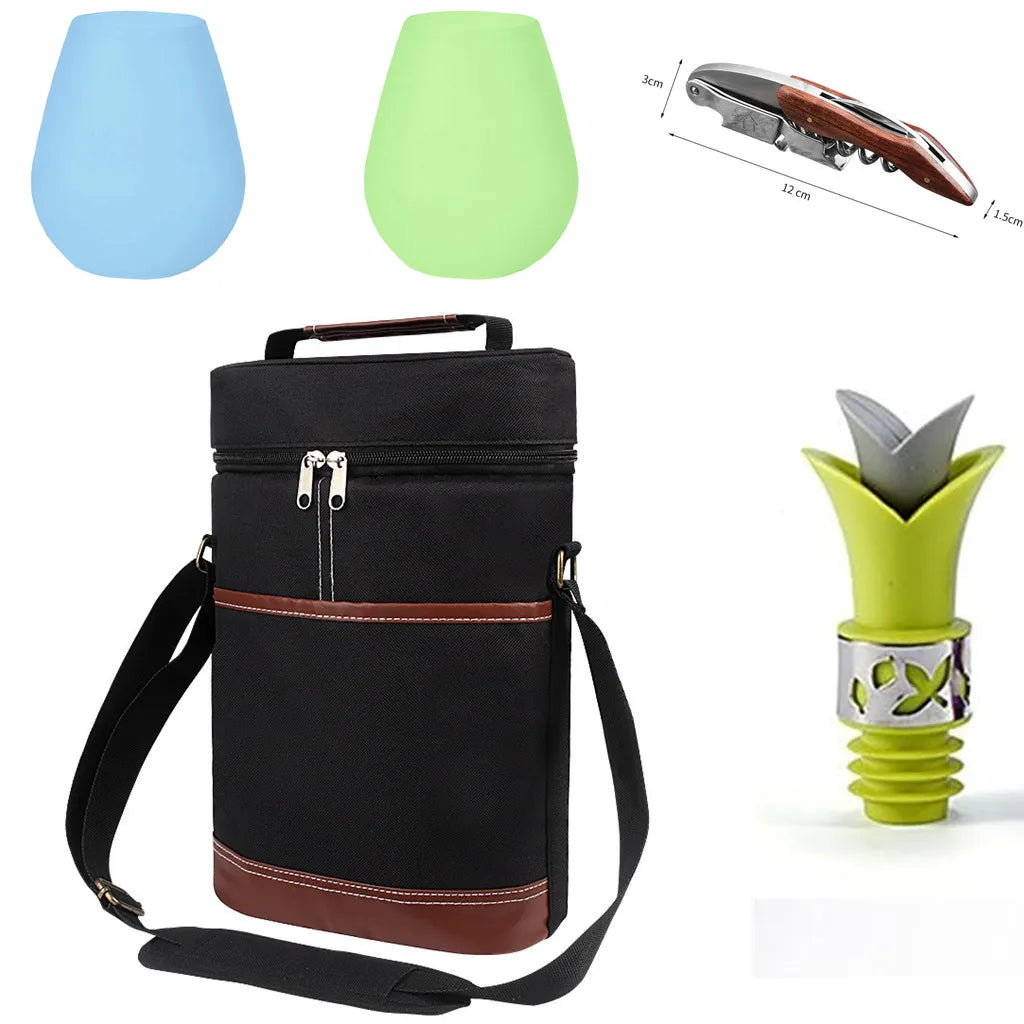 Soft Cooler Wine Bottle Insulated Bag for Wine Thermal 2 Drink Bottle 750ml Beer Outdoor Bag for Travel Carrier Tote Wine Glass