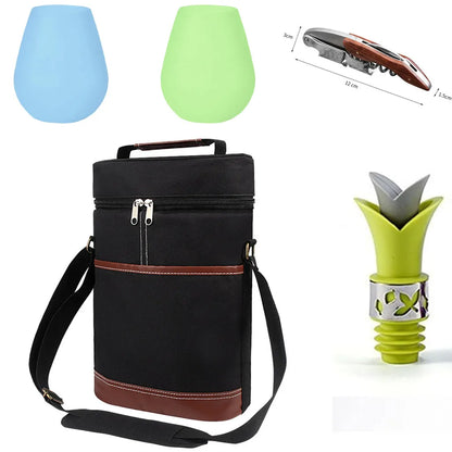 Soft Cooler Wine Bottle Insulated Bag for Wine Thermal 2 Drink Bottle 750ml Beer Outdoor Bag for Travel Carrier Tote Wine Glass