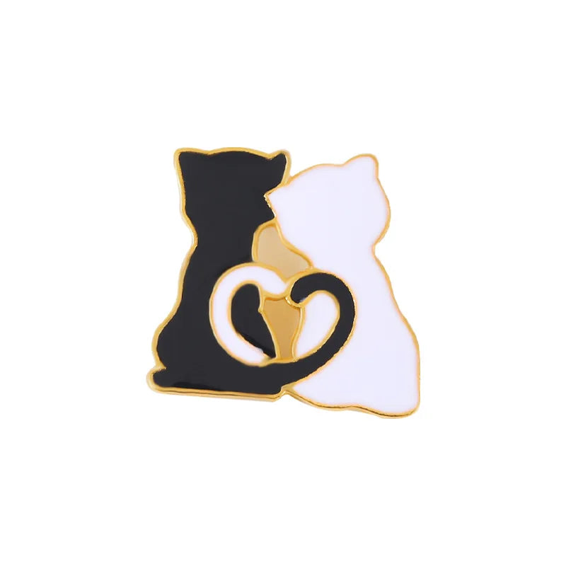 Cartoon Black White Animal Hug Enamel Pins Fox Koi Fish Dinosaur Deer Rabbit Crescent Ghost Alloy Brooch Badge Fashion Jewelry