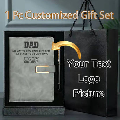 Engraved notebook pen Set Custom Logo Notepad Thick Business Office Stationery Leather Diary Text Personalized gift for Teacher