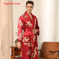 Male Satin Sleepwear Robe&Pants Dargon Pajamas Set Print Men Nightwear Kimono Bathrobe Gown Faux Silk Lounge Wear Home Clothes