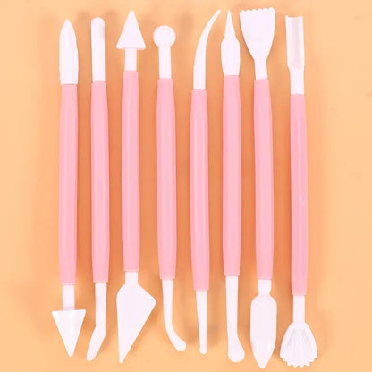 Cake Decorating 8Pcs Fondant Modelling Tools 16 Patterns Carving Flower Craft Clay Carving Pen Set Modeling Baking Accessories