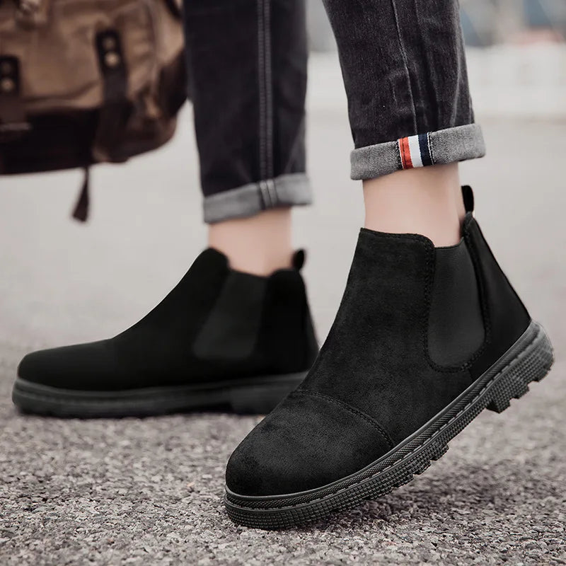 Classic Fashion Khaki Men's Ankle Boots Comfortable Platform Work Boots Men Slip-on High-top Shoes Casual Men Botas Para Hombre