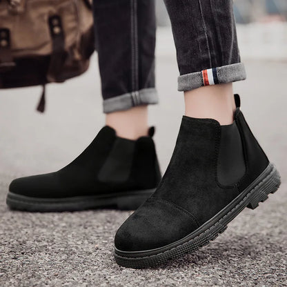 Classic Fashion Khaki Men's Ankle Boots Comfortable Platform Work Boots Men Slip-on High-top Shoes Casual Men Botas Para Hombre