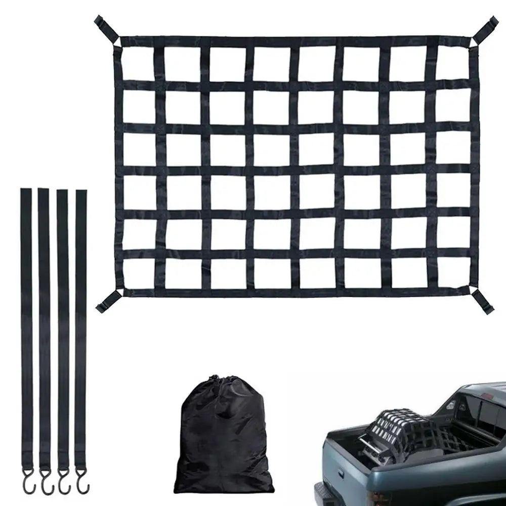 Car Trunk Rooftop Net Mesh Cargo Net Heavy Cargo Net Truck Trailer Dumpster Extend Mesh Covers Luggage Nets With 4 Fixed Belt