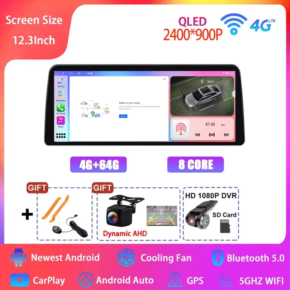 12.3  For Mazda 3 Mazda3 3 Axela BM 2013 - 2019 Android 14 QLED Screen GPS Car Radio Video Player Multimedia Navigation Carplay