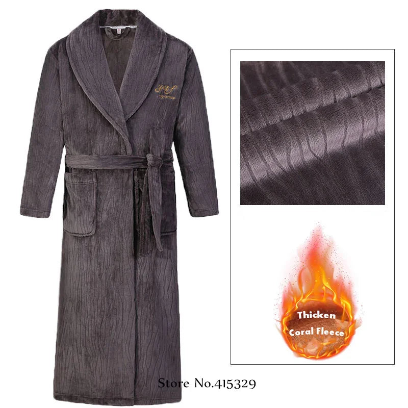 Big Size 3Xl 4Xl Kimono Robe Gown Winter New Men's Homewear Coral Fleece Bathrobe Shower Peignoirs Loose Thicken Nightwear