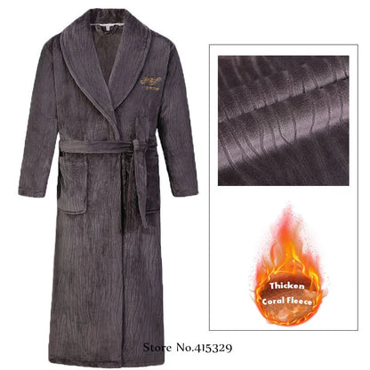 Big Size 3Xl 4Xl Kimono Robe Gown Winter New Men's Homewear Coral Fleece Bathrobe Shower Peignoirs Loose Thicken Nightwear