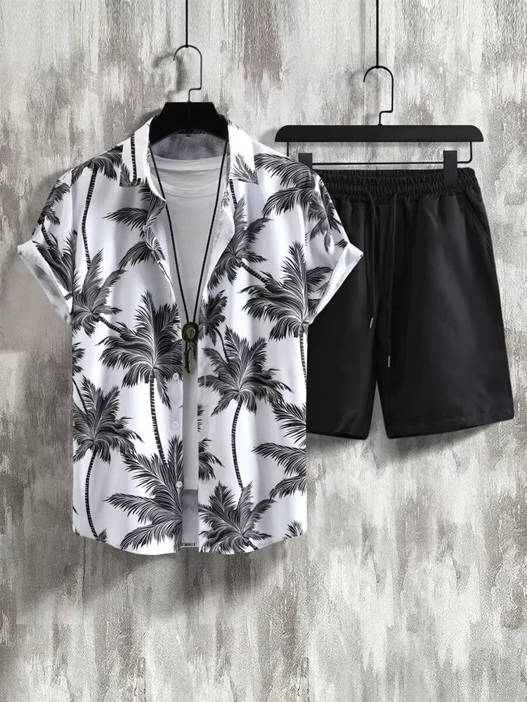 Summer Men's Short Sleeve Shirt And Beach Shorts Set Ethnic Print Outdoor Street Men's Fashion Shorts Men's Short Sleeve Shirt
