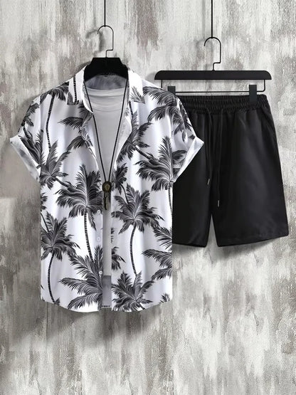 Summer Men's Short Sleeve Shirt And Beach Shorts Set Ethnic Print Outdoor Street Men's Fashion Shorts Men's Short Sleeve Shirt