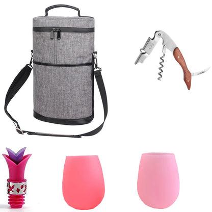 Soft Cooler Wine Bottle Insulated Bag for Wine Thermal 2 Drink Bottle 750ml Beer Outdoor Bag for Travel Carrier Tote Wine Glass