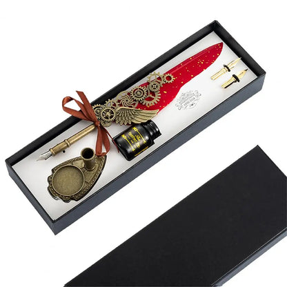 1 Set 0.5mm Quill Pen Ink Set Vintage Steampunk High Quality Gift Feather Dip Pen Set Glittering Signature Quill Pen Ink Set