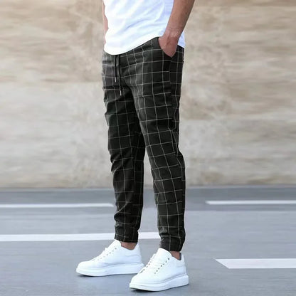 New Style Men Sports and Casual Pants, Trendy and Fashionable Checked Long Pants Slim-fit, All-season Versatile Casual Men Pants