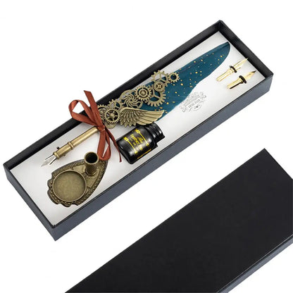 1 Set 0.5mm Quill Pen Ink Set Vintage Steampunk High Quality Gift Feather Dip Pen Set Glittering Signature Quill Pen Ink Set