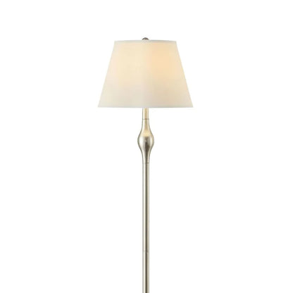 Beige and Brushed Nickel 3-Piece Lamp Set， includes a floor lamp along with two matching table lamps