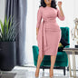 Elegant Lace-Up Bodycon Dresses for Women Three Quarter Sleeve Office Lady Party Fashion Folds Bandage African Dress Vestido
